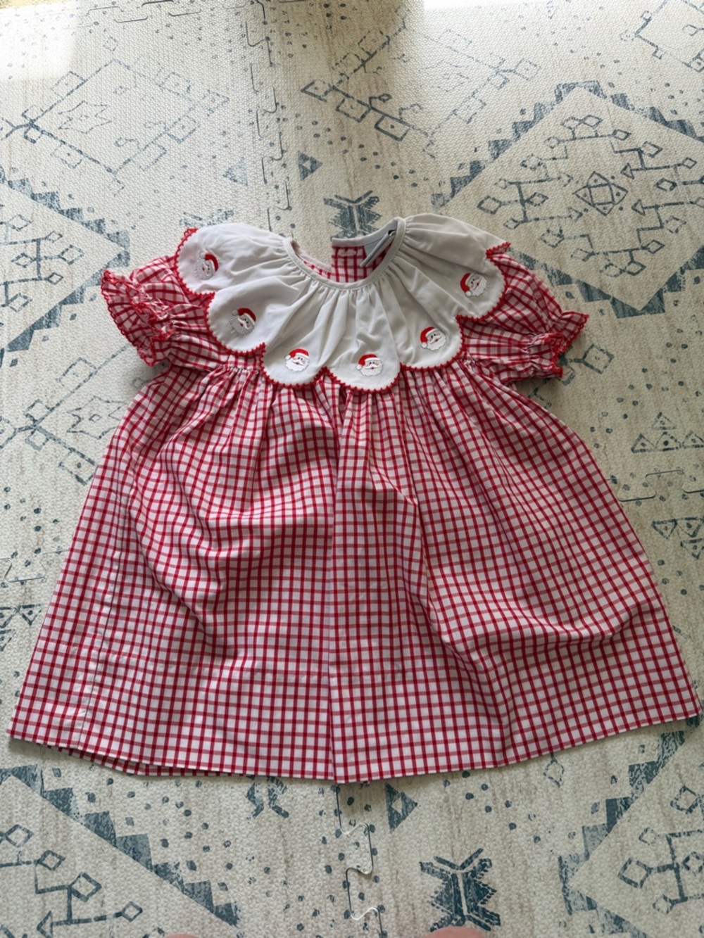 Red Gingham Smocked Baby Dress with Santa Collar